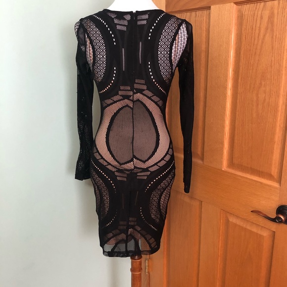 Long Sleeve Cut Out Dress with Nude Slip - Picture 2 of 4